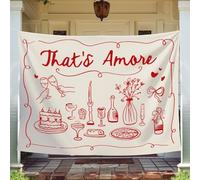 FYSUIMU That's Amore Backdrop Italian Wedding Engagement Party Decoration Photography Background Banner Red Hand Drawn Photo Prop for Bachelorette Bridal Shower, 7 x 5 Ft