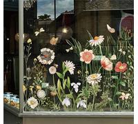 FYSUIMU Wildflower Shop Window Clings Vintage Spring Floral Reusable Window Decal Border for Retail Storefront Business Display Cafe Store Decor