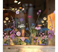 FYSUIMU Wildflower Window Cling Vintage Floral Botanical Reusable Window Decal Border for Retail Storefront Display Home Office Cafe Store Decor
