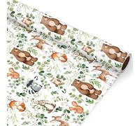 FYSUIMU Woodland Animal Wrapping Paper - Mini Roll - 43.2 cm x 100 cm Forest Animal Eucalyptus Leaves Wrapping Paper for Holiday, Birthday, Baby Shower, Party