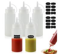 FYting Squeezy Bottles with Nozzles,5 Pcs Sauce Bottle 250ml,Squeezy Sauce Bottles,BPA-Free, Leak Proof,with 2 Sheets Label,for Tomato Sauce, Mustard, Mayonnaise, Olive Oil (8 OZ)