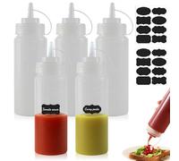 FYting Squeezy Bottles with Nozzles,5 Pcs Sauce Bottle 350ml,Squeezy Sauce Bottles,BPA-Free, Leak Proof,with 2 Sheets Label,for Tomato Sauce, Mustard, Mayonnaise, Olive Oil (12 OZ)