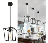 FYTSE 1-Light Black Pendant Light Fixture Farmhouse Iron Cage Metal Pendant Light Lantern Hanging Light Fixtures with Clear Glass Shade for Kitchen Island Entryway Dining Room Hallway