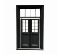 FytStycale 1:12 Scale Dollhouse Door Freestanding Two Panel Transom Door Openable Transom Window Model, Black