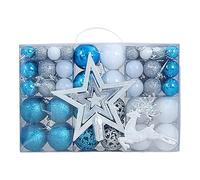 FytStycale 102 Pieces Christmas Decorations Hanging Baubles Ornament Decorative Balls PVC And Easy to Hang Suitable for, Blue White Silver