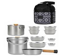 FytStycale 14 Pieces Portable Camp Cooking Set Easy to Clean Portable Camp Cookware Compact Campfire Cookware Set for Road Trip, Hiking