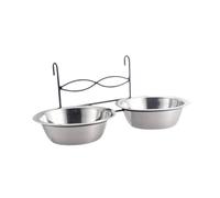 FytStycale 2 Stainless Steel Hanging Cat Food Double Water Bowls with Holder for Cage Mounting for Dogs, Cats, Birds, Pet Feeding, Diameter 11cm