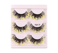 FytStycale 3 Pairs Eyelashes Luminous Sequin Glitter False Eyelashes Colorful False Lashes Glow in The Dark with Fluorescent Sequins Suitable for Halloween, Yellow