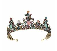 FytStycale Baroque Queen Tiara Regal Style Vintage Rhinestone Tiara Accessory Accessory for Brides, Weddings, Pageants, Prom, Antique Gold Multi