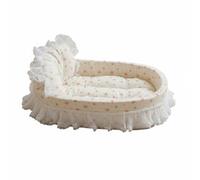 FytStycale Boat-Shaped Pet Bed Raised Side Bolsters Bolster Pet Bed Patchwork Style Sleeping Cushion, White Cherry Blossom Mesh New Boat