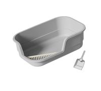 FytStycale Cat Litter Tray with Open Top And, Cat with Sandbox And Guard, Cat Toilet Tray with Low Entry Height A, grey
