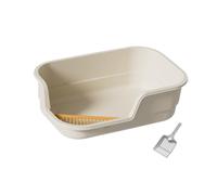 FytStycale Cat Litter Tray with Open Top And, Cat with Sandbox And Guard, Cat Toilet Tray with Low Entry Height A, beige