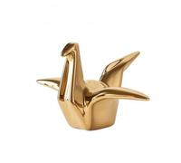 FytStycale Ceramic Crane Ornament Glazed Finish Folded-Paper Crane Figurine Compact Bird Sculpture, Gold Plated Origami Crane