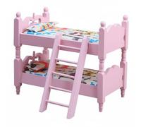 FytStycale Children Dollhouse Bed Miniature Bunk Bed Ladder Wooden Bedroom Set Decorative Bedposts birch wood with neat painted tone suitable for 1 12 scale