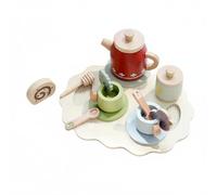 FytStycale Children Play Kitchenware Pretend Tea Set Playset Toy Pot Set Accessories Wooden Structure With Arrangeable Pieces For Hosting And Serving Practice , Red