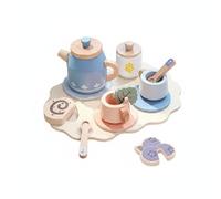 FytStycale Children Play Kitchenware Pretend Tea Set Playset Toy Pot Set Accessories Wooden Structure With Arrangeable Pieces For Hosting And Serving Practice , Blue