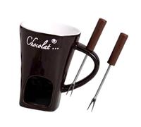 FytStycale Chocolate Fondue Mug with 2 Forks, 130ml Candy Hot Pot Fondue Warmer Mug, Ceramic Personal Cheese Melting Cup Butter Warmers Pot for Anniversary Kitchen Engagement, Brown