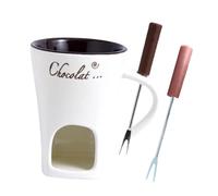 FytStycale Chocolate Fondue Mug with 2 Forks, 130ml Candy Hot Pot Fondue Warmer Mug, Ceramic Personal Cheese Melting Cup Butter Warmers Pot for Anniversary Kitchen Engagement, White