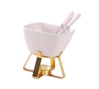 FytStycale Chocolate Fondue Mug with 2 Forks, 300ml/10.5oz Kitchen Gadgets Ceramic Fondue Cup Butter Heater Tea Light Melting Hot Pot Warmer Mug for Candy Snack Chocolate Butter, Pink with Gold Rack