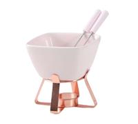 FytStycale Chocolate Fondue Mug with 2 Forks, 300ml/10.5oz Kitchen Gadgets Ceramic Fondue Cup Butter Heater Tea Light Melting Hot Pot Warmer Mug for Candy Snack Chocolate Butter, Pink Rose Gold Rack
