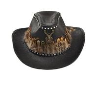 FytStycale Cowboy Hat with Deer Head Studded Steam Hat Western for Cosplayers, Stage Performances, Black, M 56-58cm