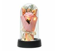 FytStycale Display Acrylic Dome Stable Base Soap Flower bright color and cozy ambience without water suitable for living room decor bedroom decor gift giving, Pink Rose