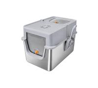 FytStycale Enclosed Cat Toilet Transparent Door Pet Toilet Large, Light Gray