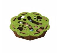 FytStycale Feline Maze Puzzle Box Toy Interactive Maze Puzzle Toy Activity Box Felt Structure With Built In Bell Balls And Tracks suitable for indoor play, Flower Edge Green Brown