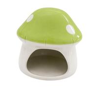 FytStycale Hamster House Ceramic Mushroom Cartoon Habitat Pet Bed Shelter Food Bowl Hideout Decorative Structure Suitable for Mice Gerbils Guinea Pigs Cage Home, Green
