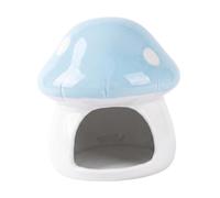 FytStycale Hamster House Ceramic Mushroom Cartoon Habitat Pet Bed Shelter Food Bowl Hideout Decorative Structure Suitable for Mice Gerbils Guinea Pigs Cage Home, Blue