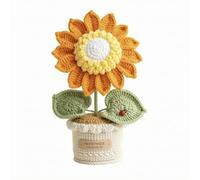 FytStycale Handmade Knitted Potted Plant | Tabletop, Yarn Flower with Ladybug, Lightweight, Mini Potted Crochet Flower, for Reading corner, Orange