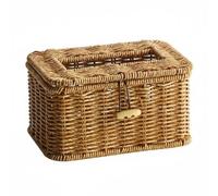 FytStycale Imitation Rattan Tissue Box Easy to Clean Woven Tissue Box Cover Household Storage for Living Room, Desktop, Washroom, Light Bicolor, 22x13x9cm