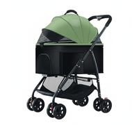 FytStycale Pet Dog Cat Carriage Pushchair Pram Carrier Detachable Basket Carbon Steel Structure EVA Wheels 360 Degree Front Wheels Shock Absorbers Three Second, Olive Green