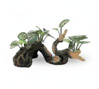 FytStycale Reptile Rock Cave Easy to Clean Reptile Cave Hide Stable Base Pet Decor for Terrarium, Green, Large Sunken Wood With Plants