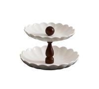 FytStycale Rustic Wooden Tiered Tray Ceramic, Fruit Tray with Wood Stand, Tabletop, for Dessert Station