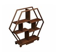 FytStycale Small Desktop Tea Ware Rack Solid Wood Chinese Style Curio Shelf Easy Assembly Antique Display Rack for Collectors, Living Room, Office, Small, Hexagonal Shelf