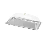 FytStycale Stainless Steel Serving Platter with Transparent Lid, Dustproof Cake Plate, Covered Food Bowl for Celebrations, Kitchen And Parties, Multi, 50x35x2cm