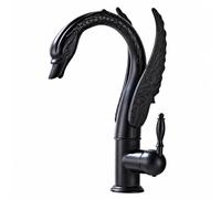 FytStycale Swan Faucet Carved Single Handle Faucet Polished Tap for Washbasin, Black