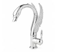 FytStycale Swan Faucet Carved Single Handle Faucet Polished Tap for Washbasin, Bright Silver