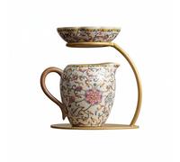 FytStycale Tea Pitcher with Strainer and Stand Elegant Design Traditional Tea Pitcher Set High Temperature Fired for Home, Beige, Colorful Lotus Cup