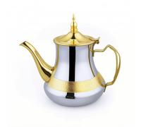 FytStycale Teapot with Gold Trim Ornate Arabic Teapot Traditional Tea Pot for Hosts, Collectors, Coffee Presentation, Dining Room, 48OZ/1.4L, Silver and Gold with Pattern