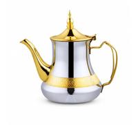 FytStycale Teapot with Gold Trim Ornate Arabic Teapot Traditional Tea Pot for Hosts, Collectors, Coffee Presentation, Dining Room, 24OZ/0.7L, Silver and Gold with Pattern