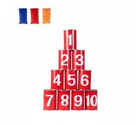 FytStycale Throwing Sack Toss Set Child Friendly Tin Can Knockdown Game Cartoon Character Illustration Can Toss Game for Kids, Backyard, Outdoor, Camping, Red Numbered
