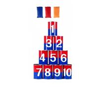 FytStycale Throwing Sack Toss Set Child Friendly Tin Can Knockdown Game Cartoon Character Illustration Can Toss Game for Kids, Backyard, Outdoor, Camping, Red And Blue Double-Sided