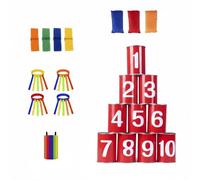 FytStycale Throwing Sack Toss Set Child Friendly Tin Can Knockdown Game Cartoon Character Illustration Can Toss Game for Kids, Backyard, Outdoor, Camping, Red Numbered Rainbow Stripe Set