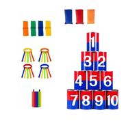 FytStycale Throwing Sack Toss Set Child Friendly Tin Can Knockdown Game Cartoon Character Illustration Can Toss Game for Kids, Backyard, Outdoor, Camping, Red And Blue Double-Sided Rainbow Stripe Set