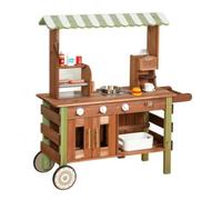 FytStycale Wooden Market Stand Green Accents Children's Market Stand Multiple Compartments Selling Stall Toy , Outdoor Multifunctional Selling Cart