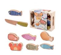 FytStycale Wooden Pretend Food Set Storage Box Children's Kitchen Accessory Toy Cartoon Details , Beechwood Meat Food Set