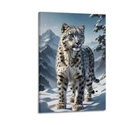 FYUER Wildlife Artwork Poster Snow Leopard in Snowy Mountains Decorative Painting Canvas Wall Artworks Picture 12x18inch(30x45cm)