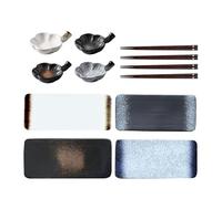FYUEROPA 12 Pcs Sushi Plates with Sauce dish and Chopsticks, Ceramic Rectangular Platters Serving Trays Set, Sushi Dishes, Japanese Dinnerware Set